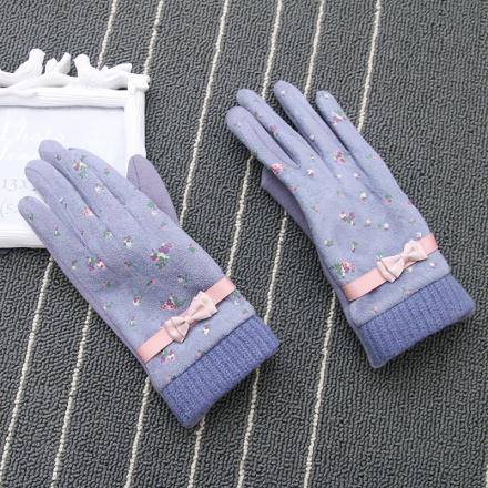 Floral Pattern Bowknot Gloves for Children-Blue