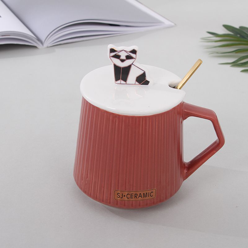 Nordic Style Cartoon Panda Mug (Dark Red)