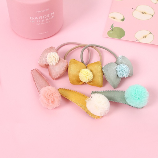 [XVFACH00391] Gauze Puffy Bowknot Hair Clip Set