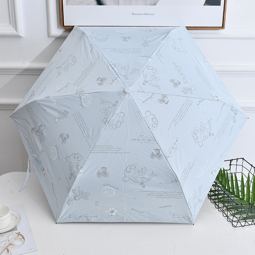 Vintage Pattern Triple-Fold UV-Protection Umbrella (Light Blue)