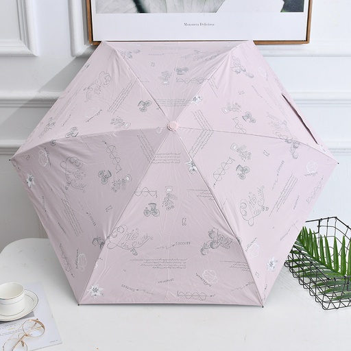 Vintage Pattern Triple-Fold UV-Protection Umbrella (Light Pink)